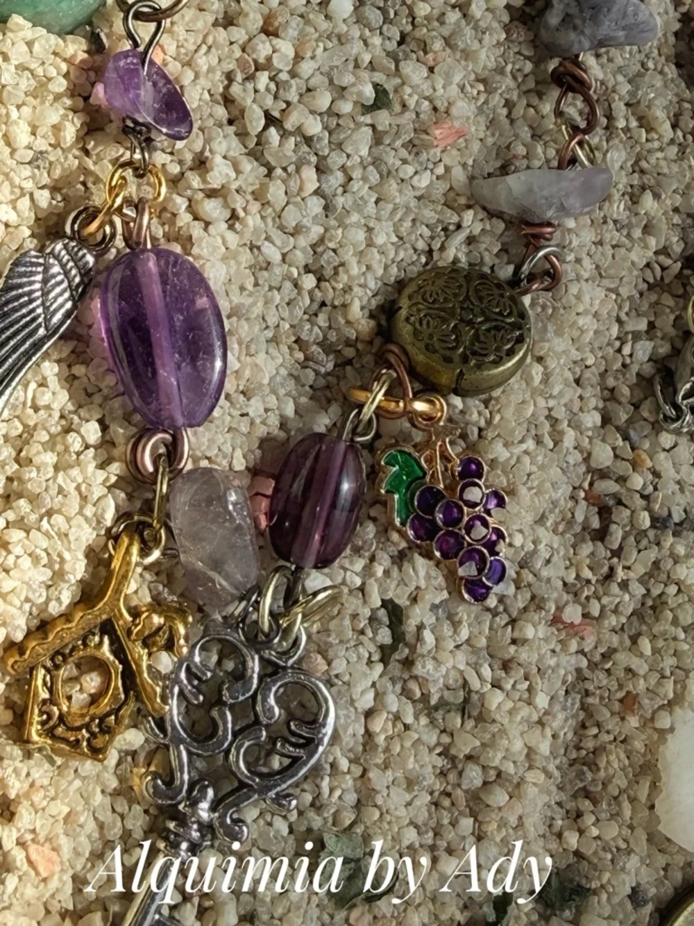 AMETHYST Pink, Purple & Gold Mixed key Charm Necklace